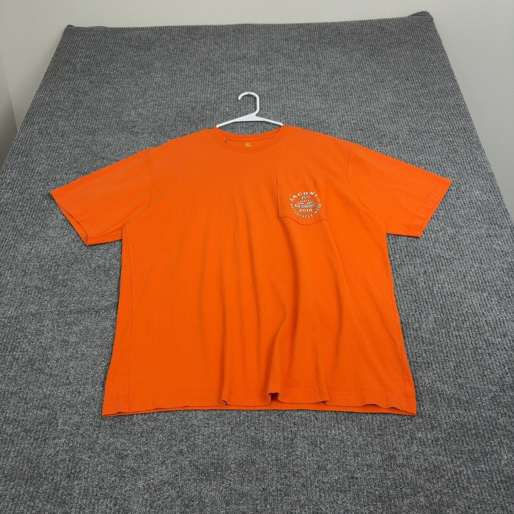 Laconia‎ Motorcycle Week Carhartt T Shirt Mens L Orange Cotton Pocket Graphic